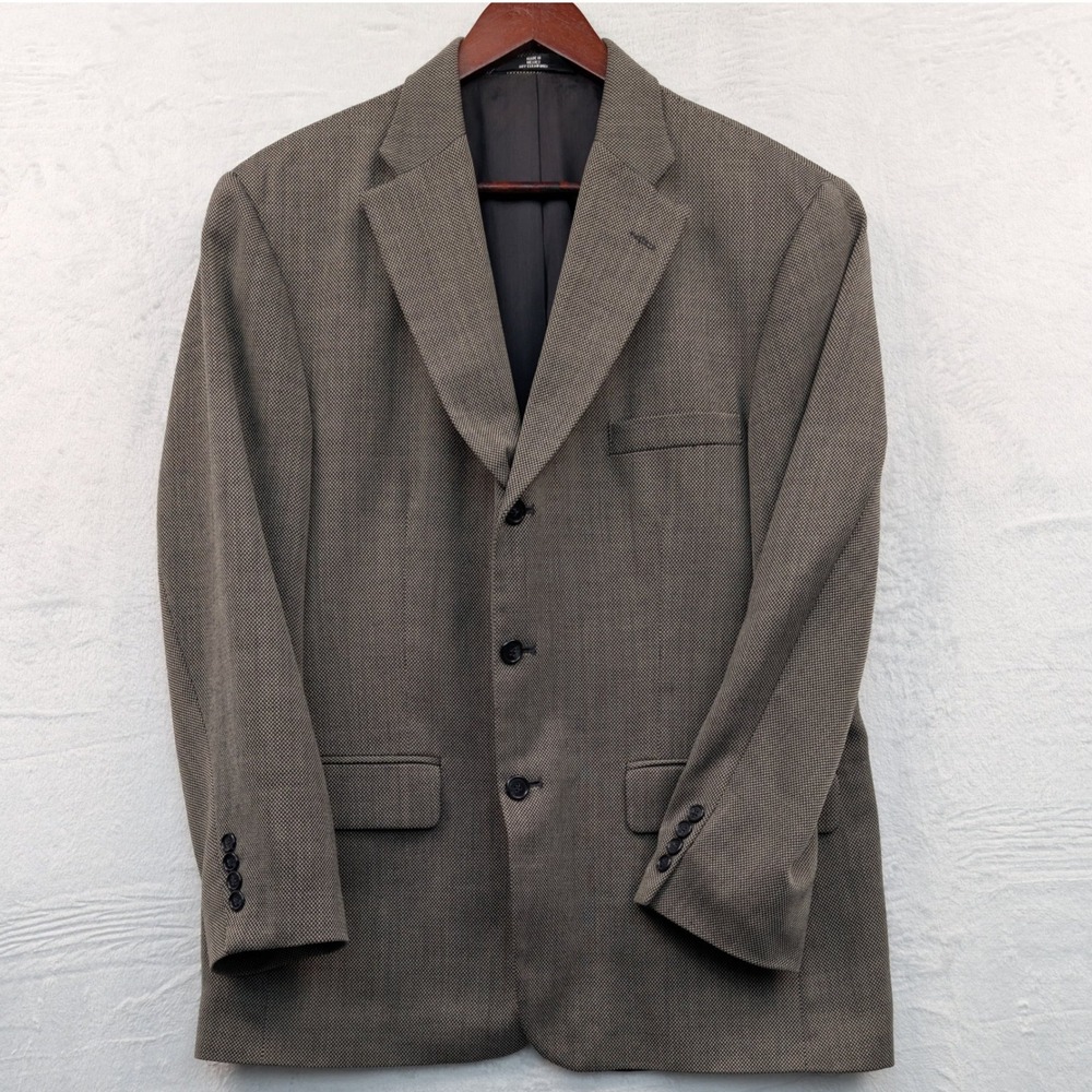 VTG Haggar Blazer Mens 42R Brown Micro Check Business Formal Dark Academia Y2K